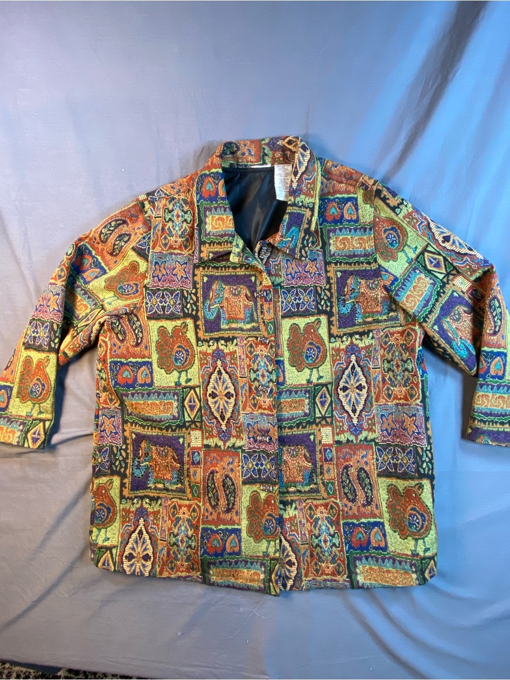 Vintage Tapestry Jacket Coat Multicolor Patchwork Lightweight Shirt Jacket